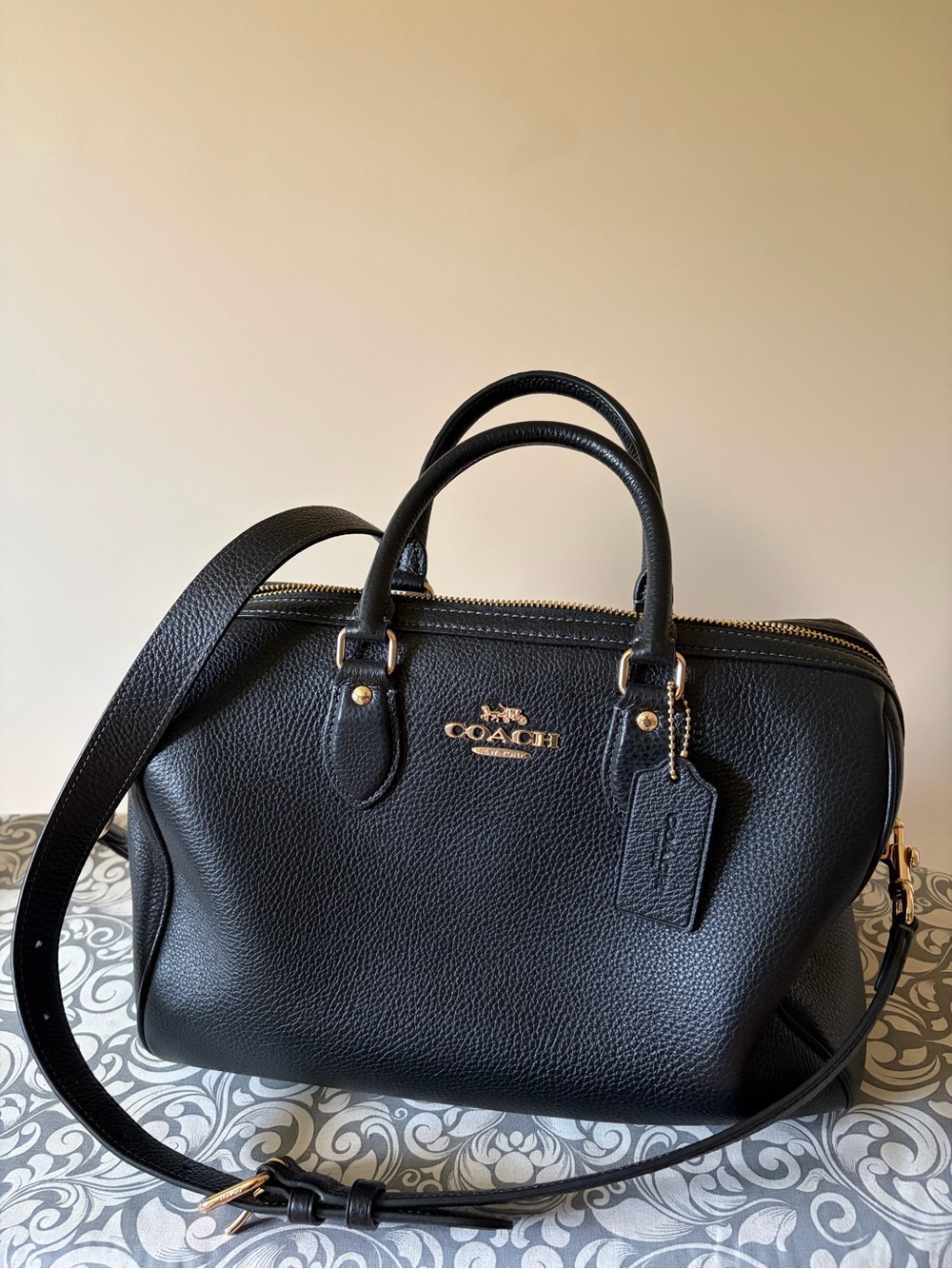 Coach Black Pebbled Leather Satchel with Gold Hardware